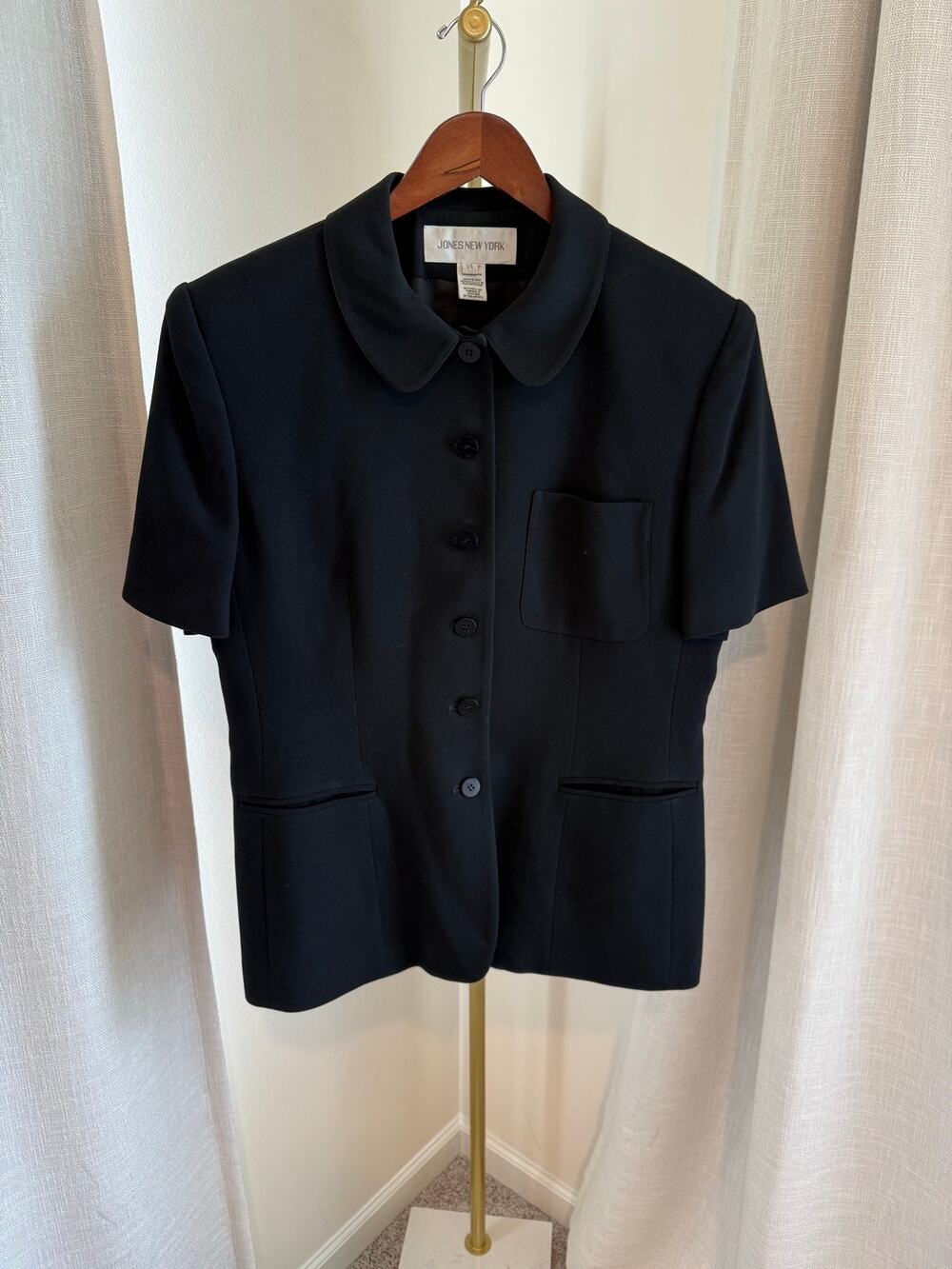 Jones New York Blazer Jacket Women's Size 14 Black Button Up Short Sleeves